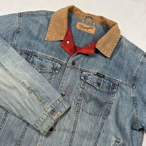 Wrangler Jacket Mens XL Blue Denim Corduroy Collar Lined Western Ranch Coat